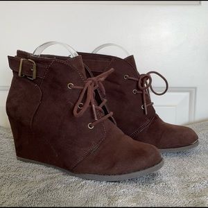 SO Faux Suede Lace-Up Booties WIDE